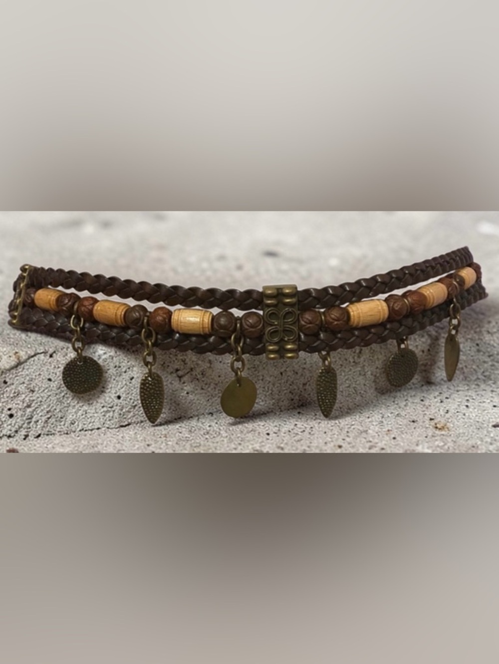 Elegant Brown Braided Belt with Charms